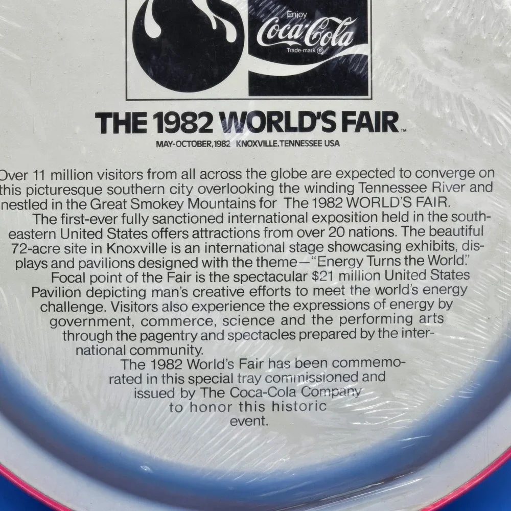New Old Stock Vintage 1982 World's Fair Coca Cola Tray In Original Plastic‎
